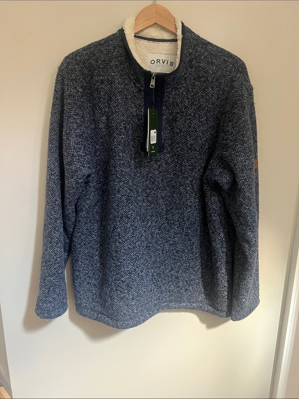 Orvis Brighton Sherpa Lined 1/4 zip pull over Navy - Picture 2 of 10